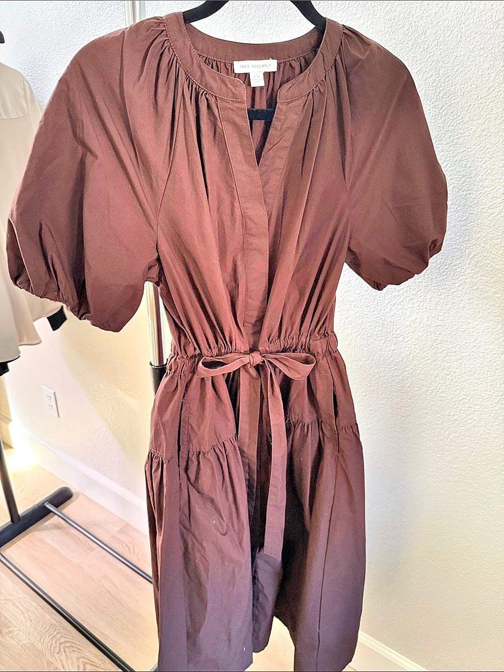 Free Assembly Women's Puff-Sleeve Midi Dress Brown Medium